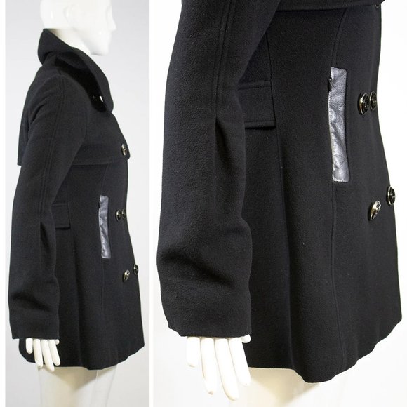 NWT MACKAGE XS Raffy Wool Cashmere Double Breasted Peacoat w/ Leather Details - Picture 3 of 15